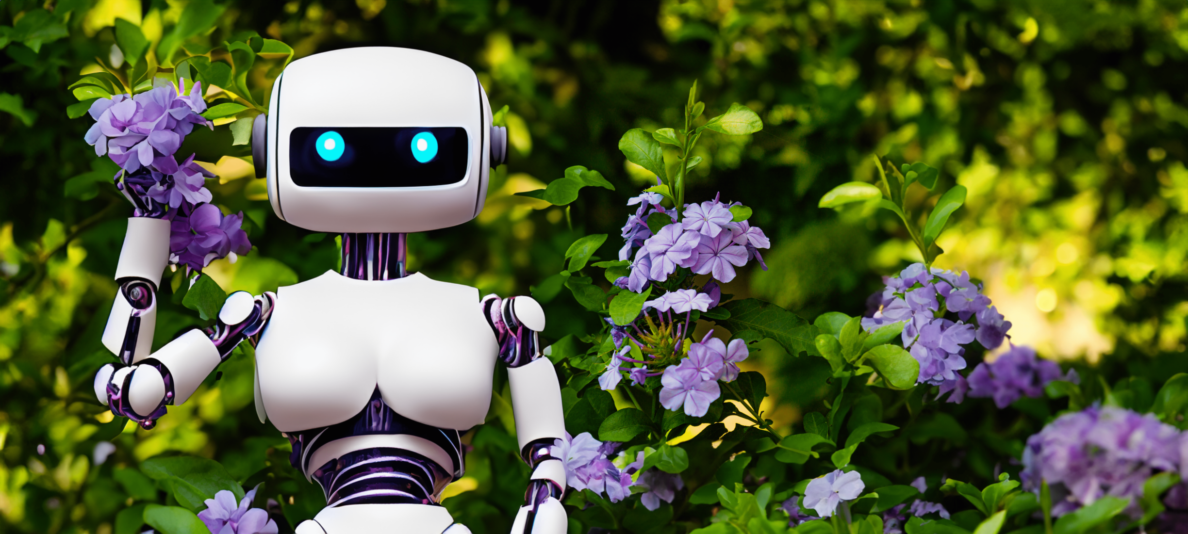 robot generado por ai en un campo de flores